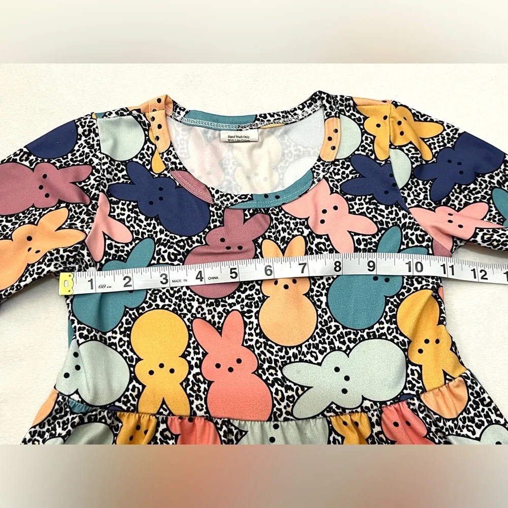 Bunny Peeps Colorful Print Kids Long Sleeve Cotton Blend Dress Size 4T - Picture 7 of 12